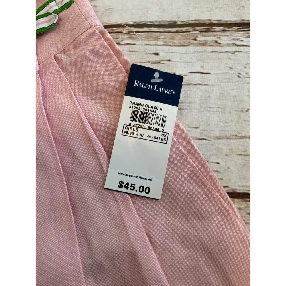 Ralph Lauren Girls Pink Pleated Skort Size‎ 6X NWT Cotton Oxford Ribbon Buckle